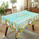 1 Easter Round Tablecloth, 5 Sizes Available, Easter Egg Basket Rabbit Print Square Tablecloth, Edge Embossing Process, Spring Garden Tablecloth Decoration, Tablecloth for Daily Home Kitchen, Terrace, Easter Decoration