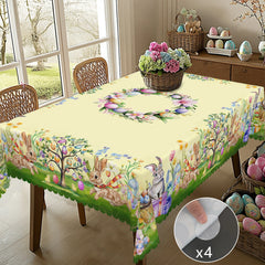 1 Easter Round Tablecloth, 5 Sizes Available, Tulip Easter Bunny Egg Garden Printed Square Tablecloth, Edge Embossing Process, Spring Garden Tablecloth Decoration, Tablecloth for Daily Home Kitchen, Terrace Use, Easter Decora