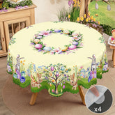 1 Easter Round Tablecloth, 5 Sizes Available, Tulip Easter Bunny Egg Garden Printed Square Tablecloth, Edge Embossing Process, Spring Garden Tablecloth Decoration, Tablecloth for Daily Home Kitchen, Terrace Use, Easter Decora