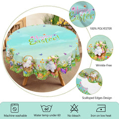 1 Easter Round Tablecloth, 5 Sizes Available, Easter Egg Basket Rabbit Print Square Tablecloth, Edge Embossing Process, Spring Garden Tablecloth Decoration, Tablecloth for Daily Home Kitchen, Terrace, Easter Decoration