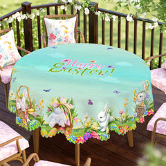 1 Easter Round Tablecloth, 5 Sizes Available, Easter Egg Basket Rabbit Print Square Tablecloth, Edge Embossing Process, Spring Garden Tablecloth Decoration, Tablecloth for Daily Home Kitchen, Terrace, Easter Decoration