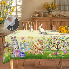 1 Easter Round Tablecloth, 5 Sizes Available, Tulip Easter Bunny Egg Garden Printed Square Tablecloth, Edge Embossing Process, Spring Garden Tablecloth Decoration, Tablecloth for Daily Home Kitchen, Terrace Use, Easter Decora