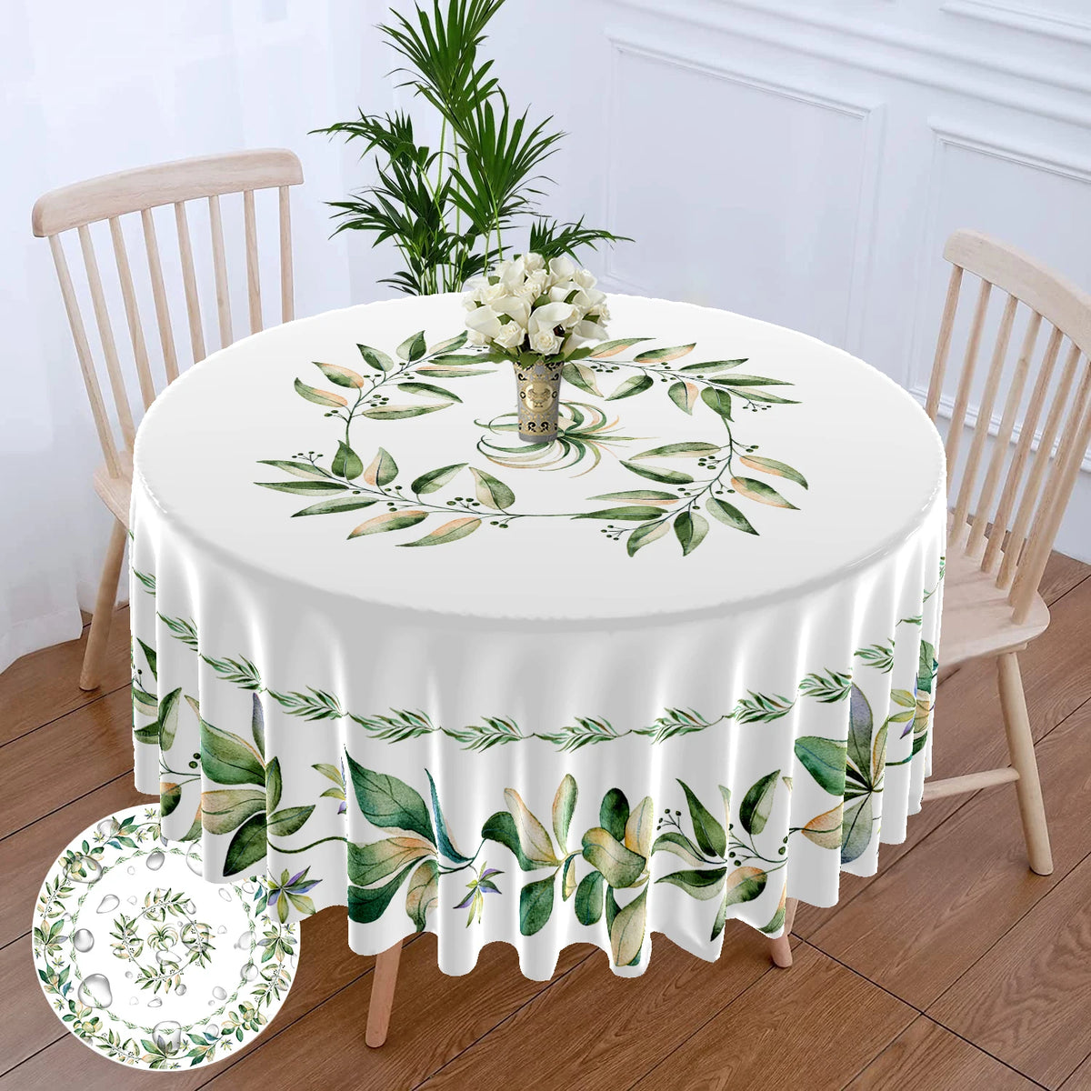 1PC Round Tablecloth with Floral Plant Waterproof Colored Dining Table Cover Multi-purpose 63 inch Sunflower Tablecloth