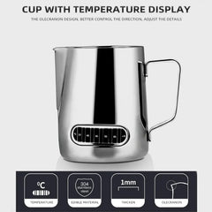 350/600ML Stainless Steel Milk Frothing Pitcher Temperature Display Milk Frother Pitcher Jug Cup for Latte Art Barista Kitchen