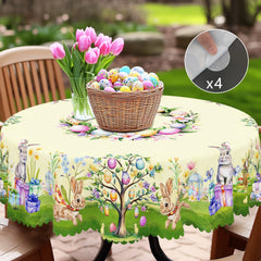 1 Easter Round Tablecloth, 5 Sizes Available, Tulip Easter Bunny Egg Garden Printed Square Tablecloth, Edge Embossing Process, Spring Garden Tablecloth Decoration, Tablecloth for Daily Home Kitchen, Terrace Use, Easter Decora